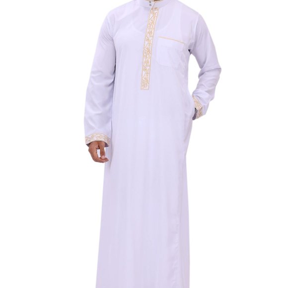 Men Arab thoub Dishdash Long Sleeve Thobe Islamic Robe Kaftan Abaya Dress - Picture 10 of 14